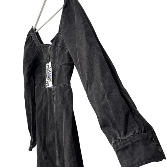 Future Collective Black Denim Long Sleeve Bustier Zipper Dress Size 14 NWT - Picture 4 of 12